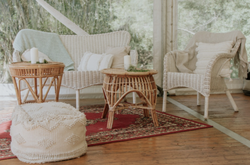 Double White Wicker Cane Sofa - Image 2