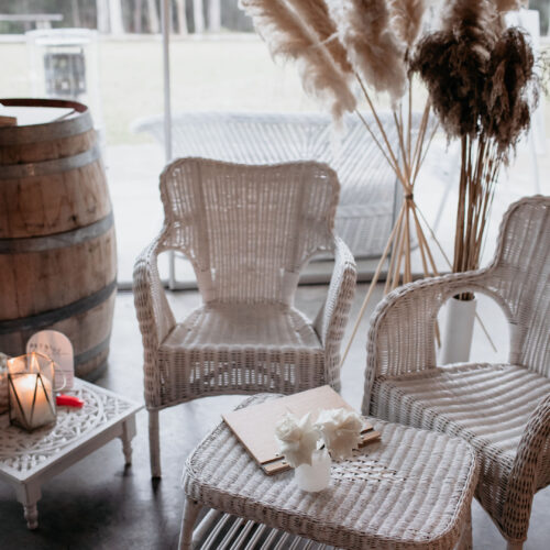 White Single Wicker Arm Chairs