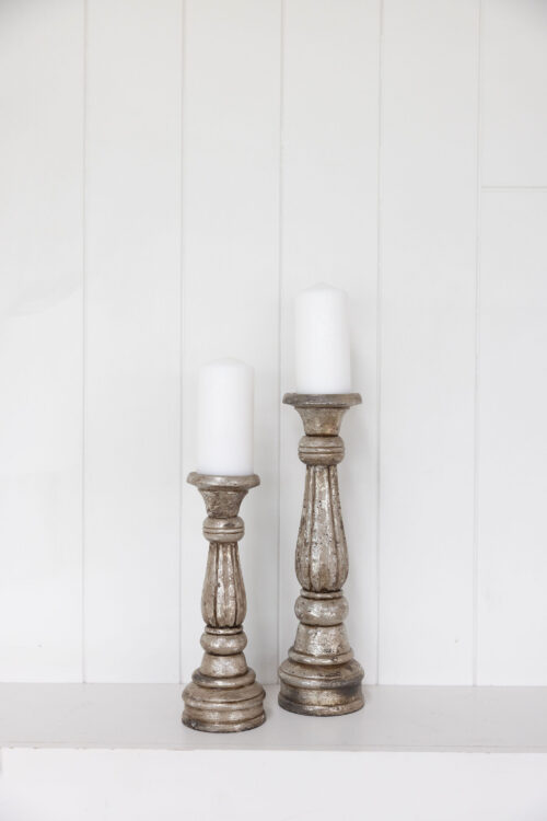 ANTIQUE SILVER HAND-CARVED PILLAR CANDLEHOLDER - Image 2