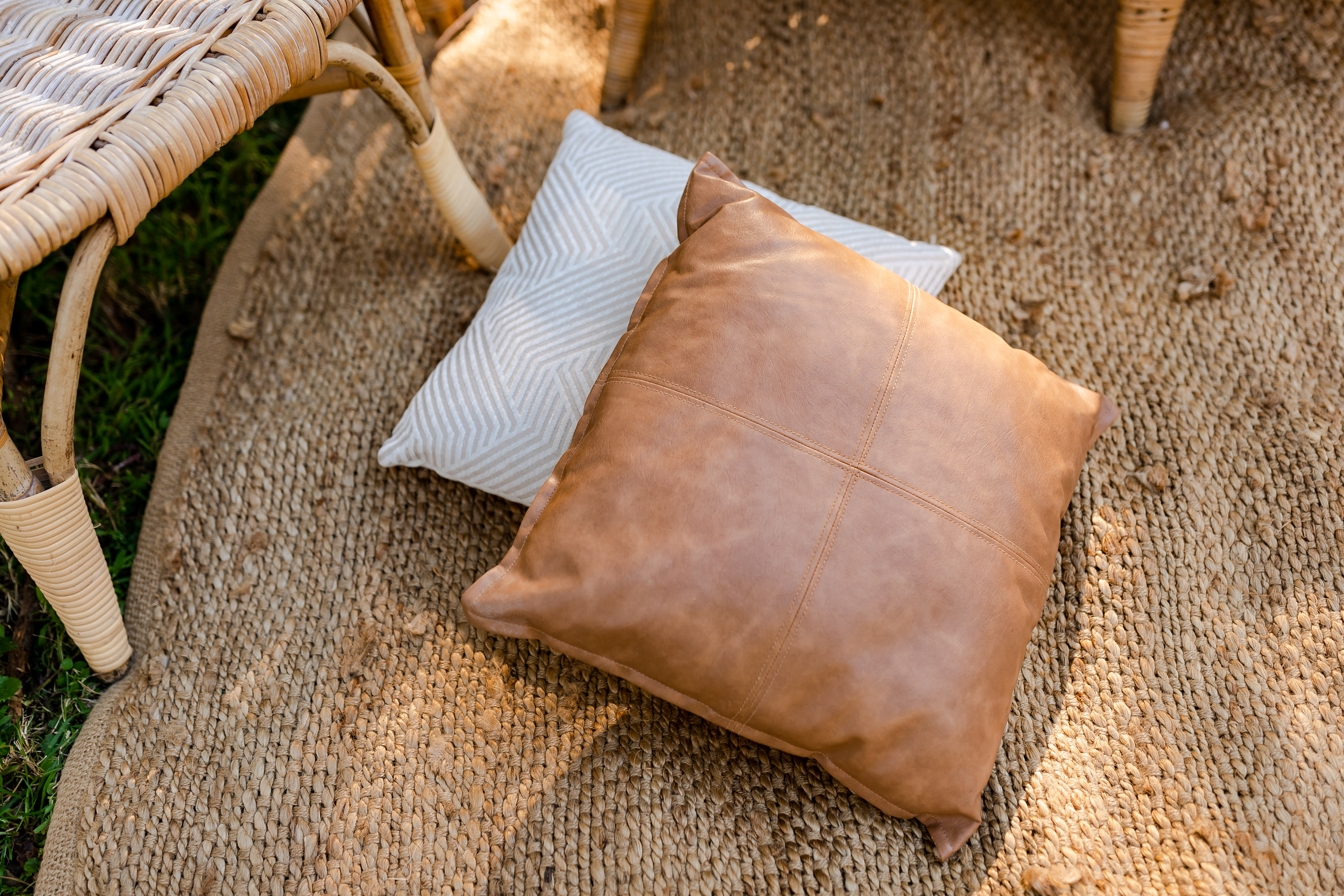 TAN LEATHER CUSHION The Wedding + Event Creators