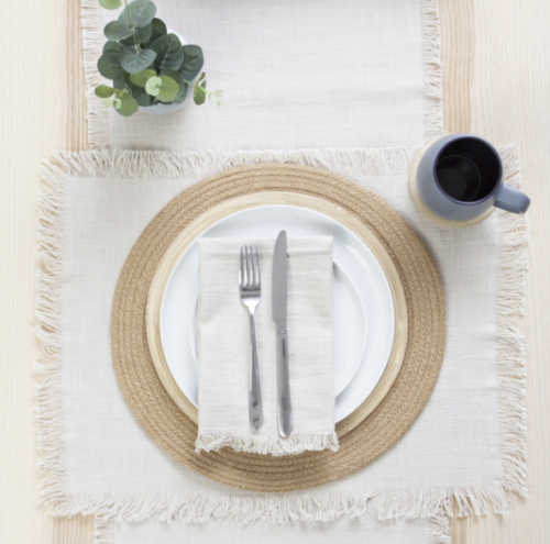Cotton Serviettes/Napkins- Cream Fringed - Image 2