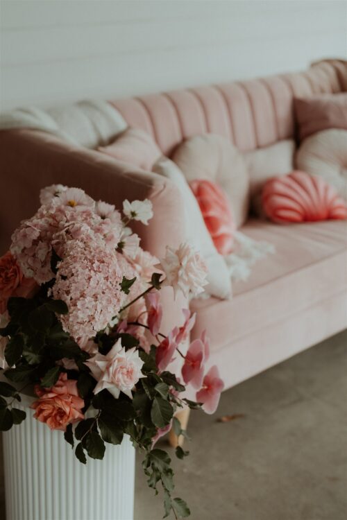 Blush Pink Velvet Couch - Image 11